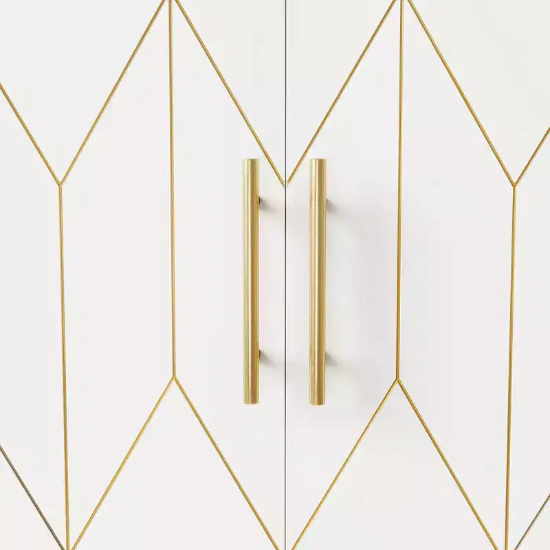 Dispensa in legno bianco con ante geometriche dorate, 2 ante e 8 ripiani, montaggio a 1 persona