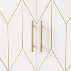 Dispensa in legno bianco con ante geometriche dorate, 2 ante e 8 ripiani, montaggio a 1 persona
