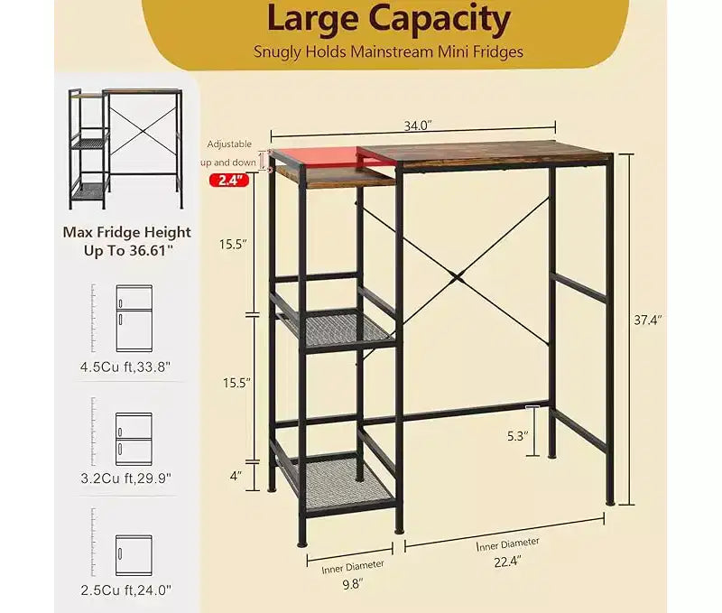 Supporto frigo in metallo nero con ripiano portaoggetti e parte superiore regolabile, monouso