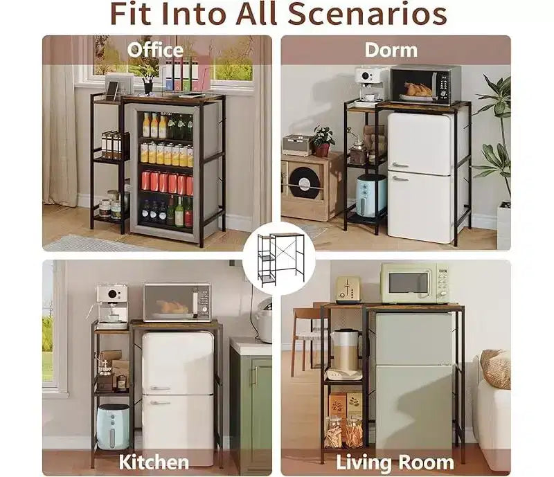 Supporto frigo in metallo nero con ripiano portaoggetti e parte superiore regolabile, monouso