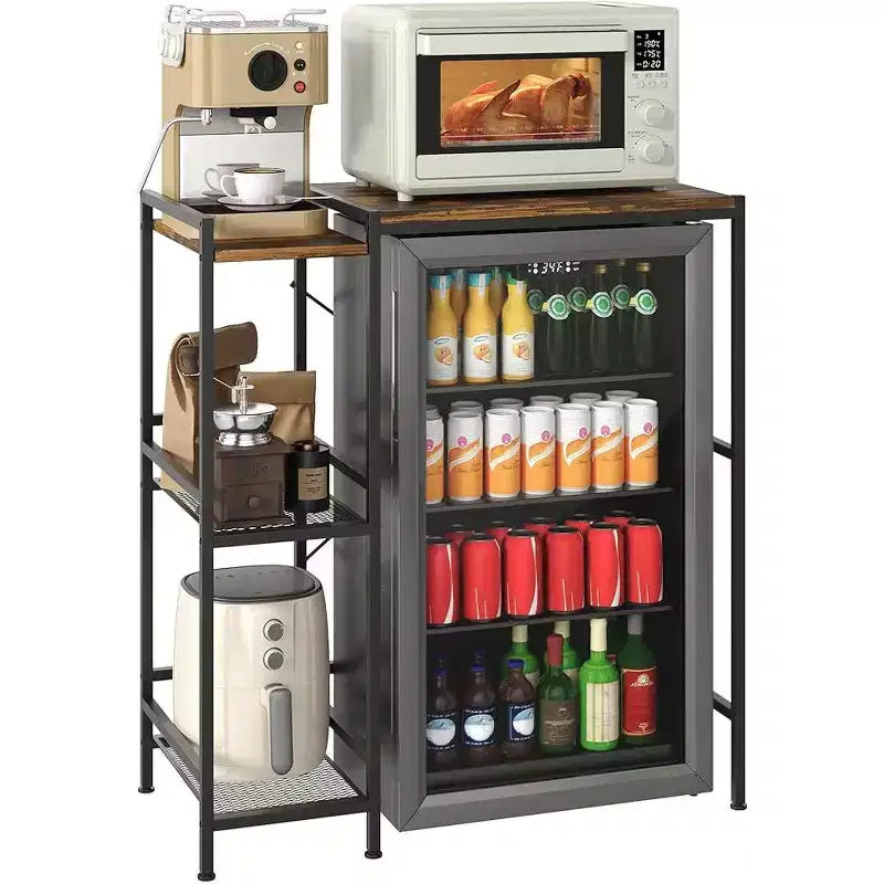 Supporto frigo in metallo nero con ripiano portaoggetti e parte superiore regolabile, monouso