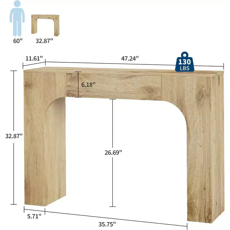 Consolle in legno marrone, stile rustico, montaggio da 1 persona, 120 cm / 160 cm