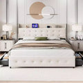 Full Size Bed Frame with Storage Headboard, Velvet Upholstered, Platform Bed Frame with 4 Drawers&Wooden Slat Support, Noise Free Design