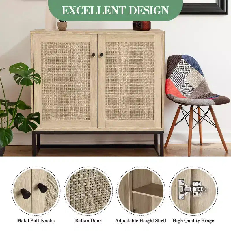 Mobile contenitore in rattan a 2 ante marrone naturale – Singolo, 80 cm L x 38 cm P x 78 cm H
