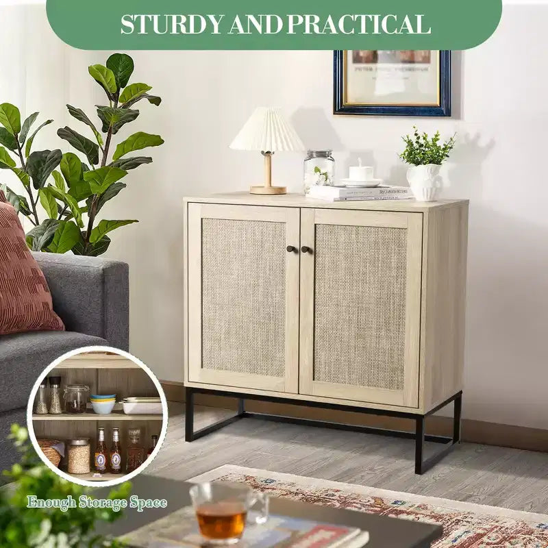Mobile contenitore in rattan a 2 ante marrone naturale – Singolo, 80 cm L x 38 cm P x 78 cm H