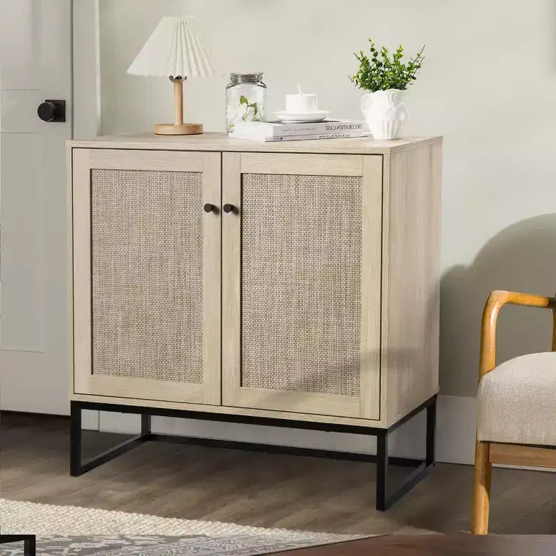 Mobile contenitore in rattan a 2 ante marrone naturale – Singolo, 80 cm L x 38 cm P x 78 cm H