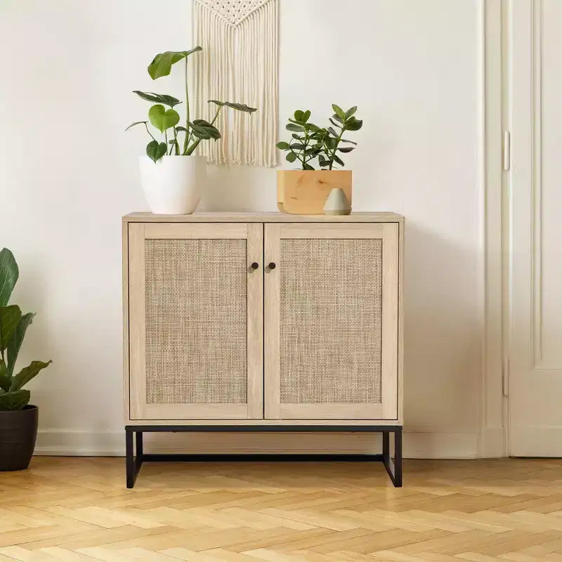 Mobile contenitore in rattan a 2 ante marrone naturale – Singolo, 80 cm L x 38 cm P x 78 cm H
