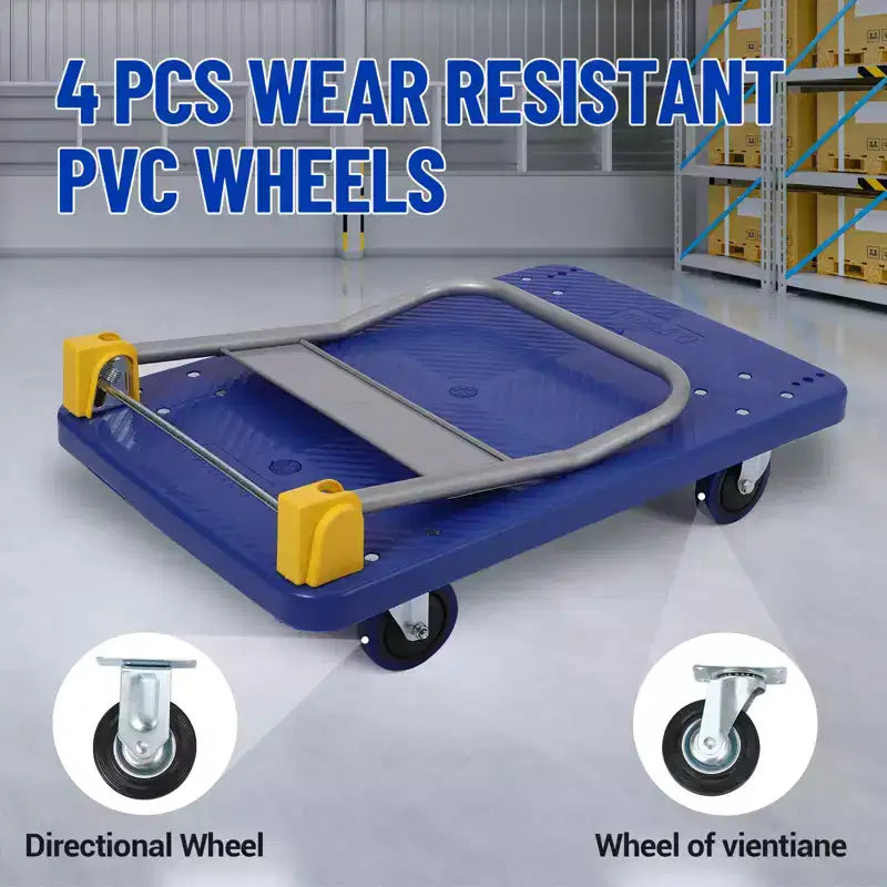 Carrello a piattaforma pieghevole blu, 1 persona, 24×40 in / 36×24 in