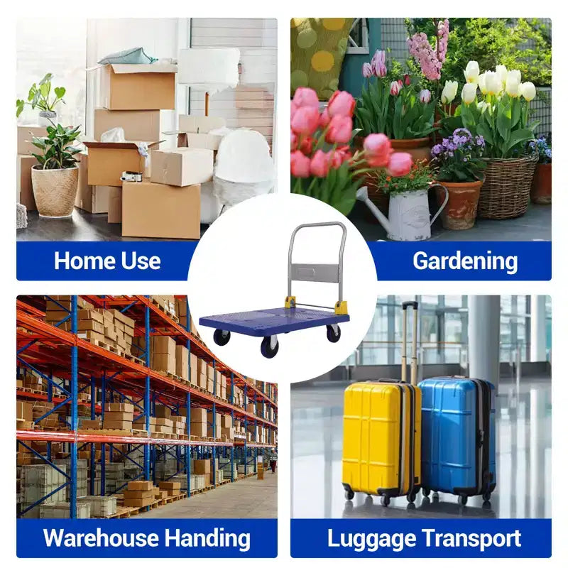 Carrello a piattaforma pieghevole blu, 1 persona, 24×40 in / 36×24 in