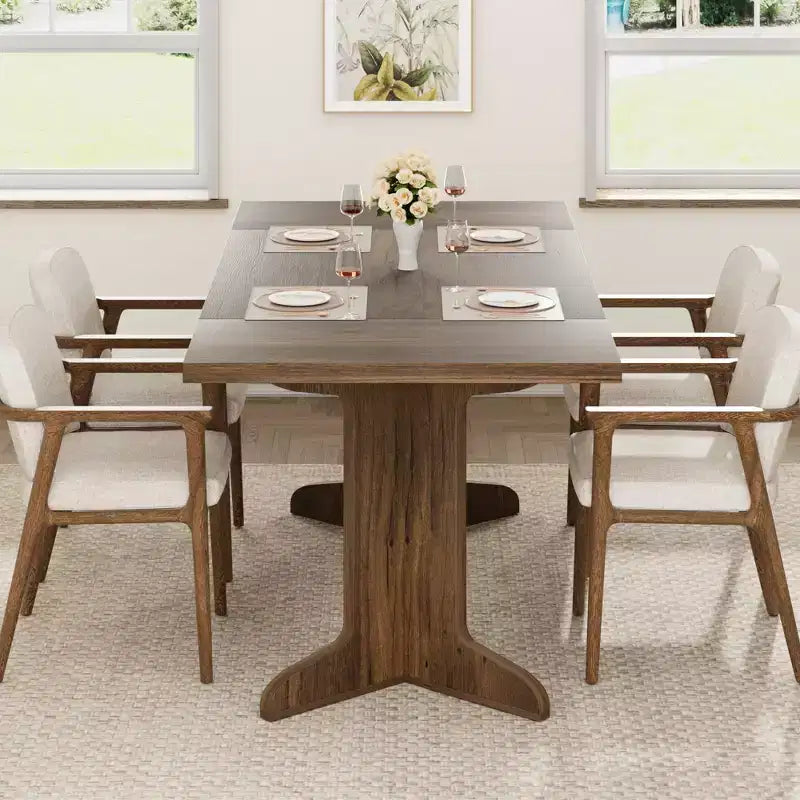 Tavolo da pranzo rettangolare in legno nero/noce, 6 posti, stile rustico