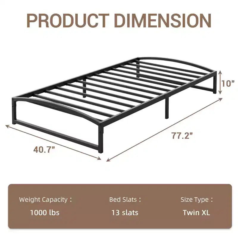 Struttura letto a piattaforma in metallo nero con design ad arco, singolo / California King, 1-2 persone