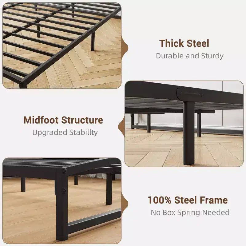 Struttura letto a piattaforma in metallo nero con design ad arco, singolo / California King, 1-2 persone