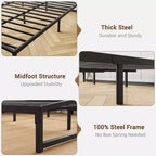 Struttura letto a piattaforma in metallo nero con design ad arco, singolo / California King, 1-2 persone