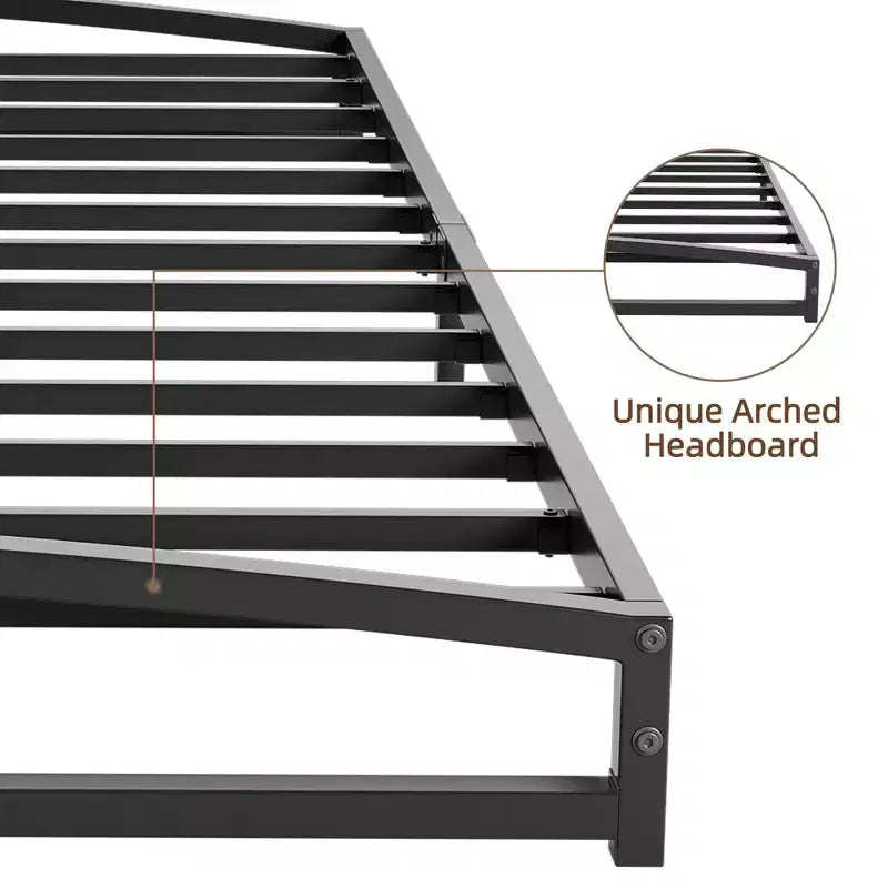 Struttura letto a piattaforma in metallo nero con design ad arco, singolo / California King, 1-2 persone