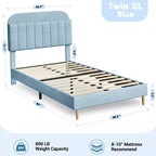 Telaio letto a piattaforma imbottito beige/blu con testiera libreria, singolo