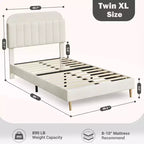 Telaio letto a piattaforma imbottito beige/blu con testiera libreria, singolo