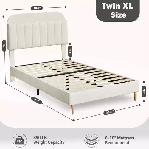 Telaio letto a piattaforma imbottito beige/blu con testiera libreria, singolo