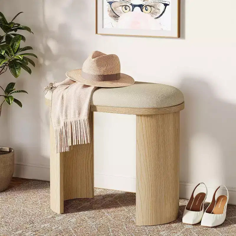 Sgabello da toeletta ovale beige, singolo