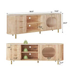 Mobile TV scanalato in rovere naturale, porta TV da 65" con ripiano effetto marmo e dettagli dorati