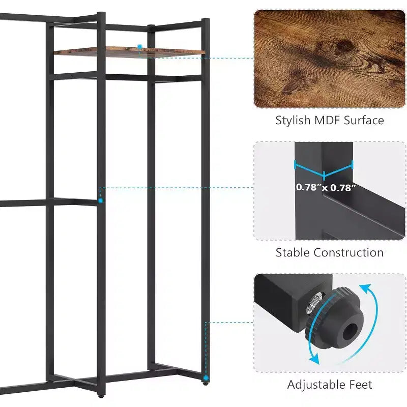 Appendiabiti Nero Autoportante con Ripiani e Aste Appendiabiti, Organizzatore per Armadio a Utente Singolo, Carico Massimo 227 kg