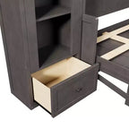 Letto a muro Murphy grigio Queen con armadietti laterali, luci LED e contenitore – 1 Persona