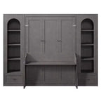 Letto a muro Murphy grigio Queen con armadietti laterali, luci LED e contenitore – 1 Persona