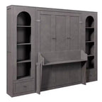 Letto a muro Murphy grigio Queen con armadietti laterali, luci LED e contenitore – 1 Persona