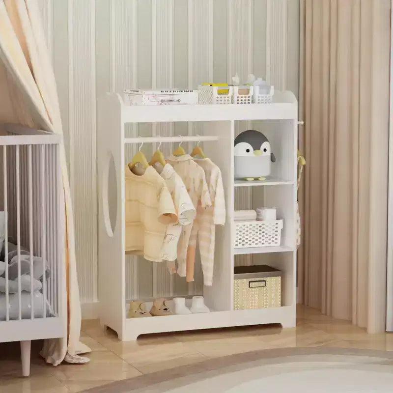 Armadio travestimenti bianco per bambini con specchio, appendiabiti, ganci e mensole - 1 bambino
