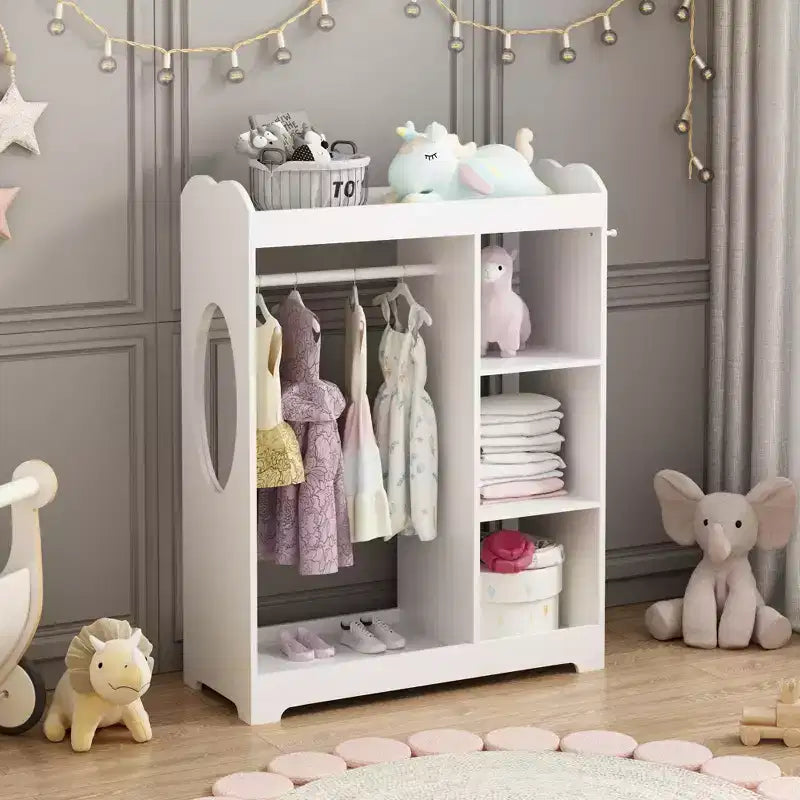 Armadio travestimenti bianco per bambini con specchio, appendiabiti, ganci e mensole - 1 bambino