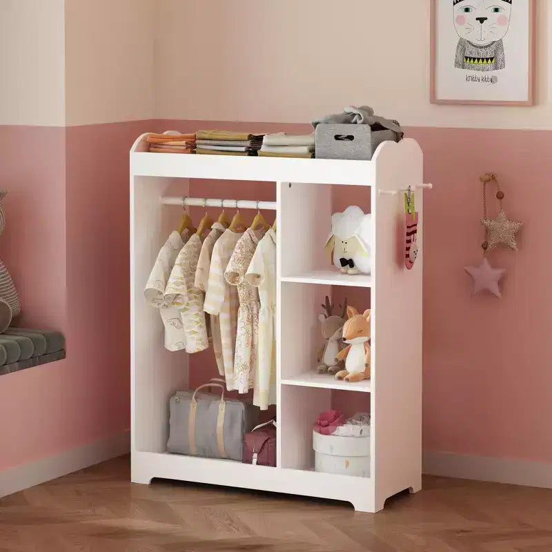 Armadio travestimenti bianco per bambini con specchio, appendiabiti, ganci e mensole - 1 bambino
