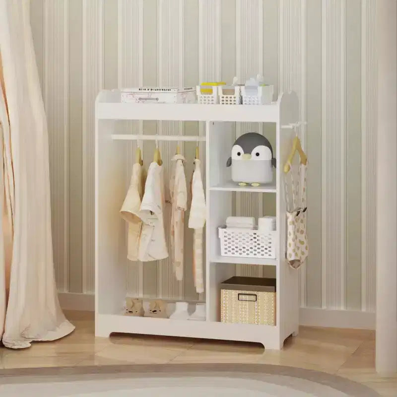 Armadio travestimenti bianco per bambini con specchio, appendiabiti, ganci e mensole - 1 bambino