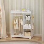 Armadio travestimenti bianco per bambini con specchio, appendiabiti, ganci e mensole - 1 bambino