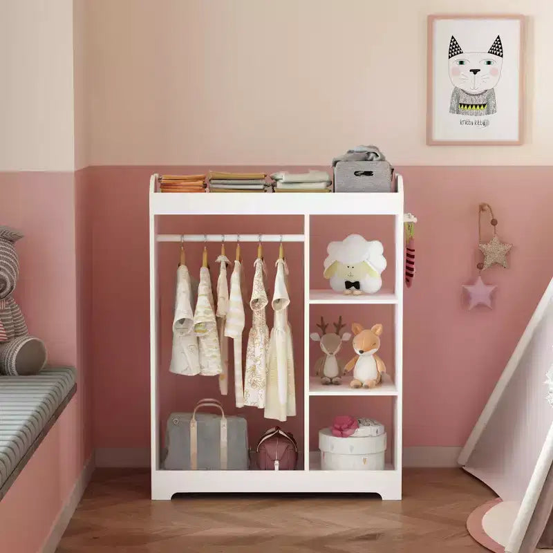 Armadio travestimenti bianco per bambini con specchio, appendiabiti, ganci e mensole - 1 bambino