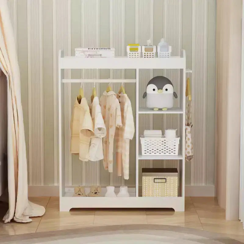 Armadio travestimenti bianco per bambini con specchio, appendiabiti, ganci e mensole - 1 bambino