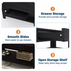 Tavolino rettangolare nero/marrone/rovere chiaro con cassetto e ripiano portaoggetti, 1 pezzo
