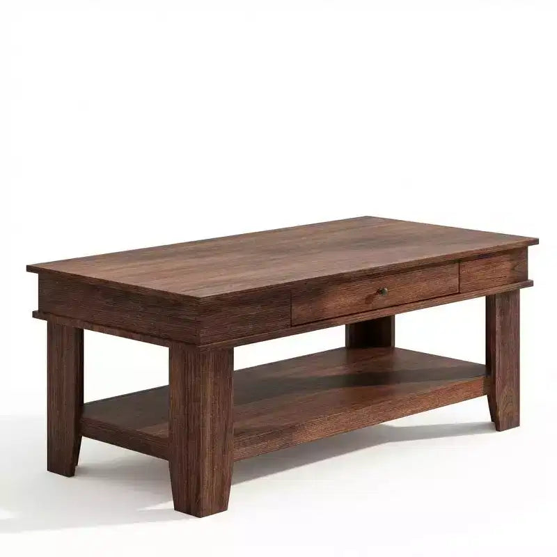 Tavolino rettangolare nero/marrone/rovere chiaro con cassetto e ripiano portaoggetti, 1 pezzo