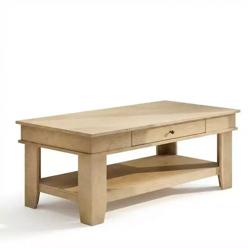 Tavolino rettangolare nero/marrone/rovere chiaro con cassetto e ripiano portaoggetti, 1 pezzo