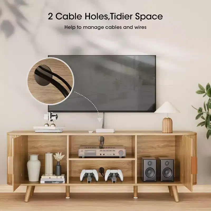 Mobile TV scanalato in rovere per TV fino a 65", largo 55", 1 pezzo