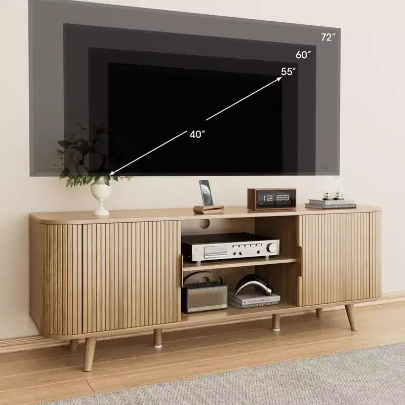 Mobile TV scanalato in rovere per TV fino a 65", largo 55", 1 pezzo
