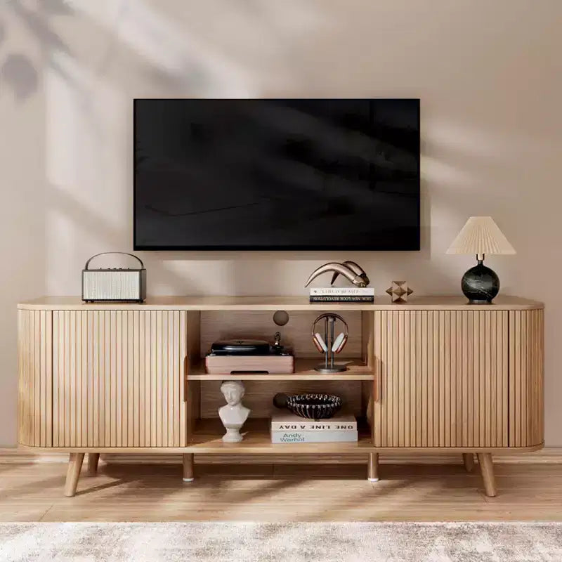 Mobile TV scanalato in rovere per TV fino a 65", largo 55", 1 pezzo