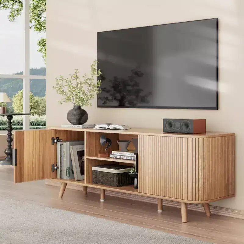 Mobile TV scanalato in rovere per TV fino a 65", largo 55", 1 pezzo
