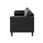 Divano a 3 posti in ecopelle (PU) in stile moderno di metà secolo, nero / marrone scuro / marrone chiaro, con design trapuntato e gambe in legno
