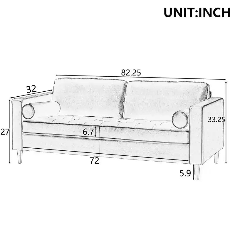 Divano a 3 posti in ecopelle (PU) in stile moderno di metà secolo, nero / marrone scuro / marrone chiaro, con design trapuntato e gambe in legno