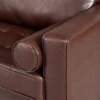 Divano a 3 posti in ecopelle (PU) in stile moderno di metà secolo, nero / marrone scuro / marrone chiaro, con design trapuntato e gambe in legno