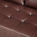 Divano a 3 posti in ecopelle (PU) in stile moderno di metà secolo, nero / marrone scuro / marrone chiaro, con design trapuntato e gambe in legno