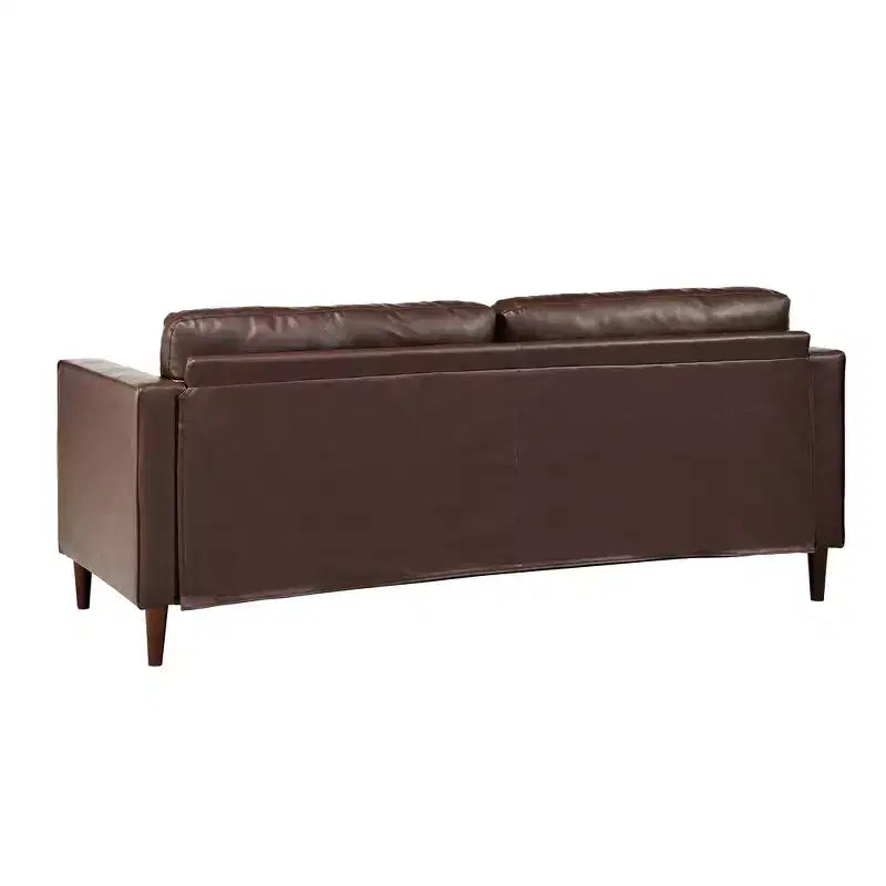 Divano a 3 posti in ecopelle (PU) in stile moderno di metà secolo, nero / marrone scuro / marrone chiaro, con design trapuntato e gambe in legno