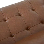 Divano a 3 posti in ecopelle (PU) in stile moderno di metà secolo, nero / marrone scuro / marrone chiaro, con design trapuntato e gambe in legno