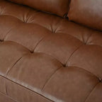 Divano a 3 posti in ecopelle (PU) in stile moderno di metà secolo, nero / marrone scuro / marrone chiaro, con design trapuntato e gambe in legno