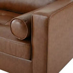 Divano a 3 posti in ecopelle (PU) in stile moderno di metà secolo, nero / marrone scuro / marrone chiaro, con design trapuntato e gambe in legno