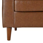 Divano a 3 posti in ecopelle (PU) in stile moderno di metà secolo, nero / marrone scuro / marrone chiaro, con design trapuntato e gambe in legno